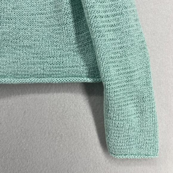 EILEEN FISHER Sweater M Cotton Tape Yarn Cardigan On Button Green HK VTG - Picture 10 of 16